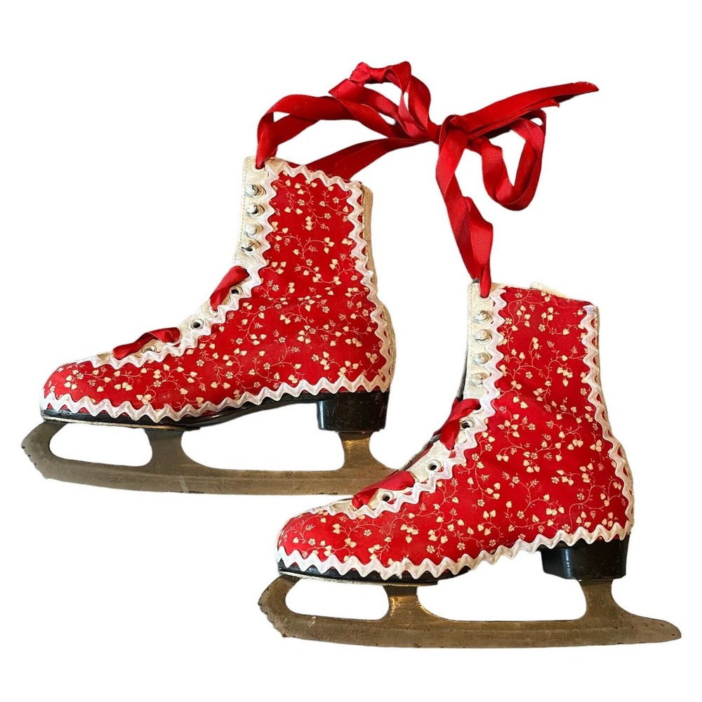 Vintage Bauer Ice Skates christmas decoration wall decor rickrack embellishments